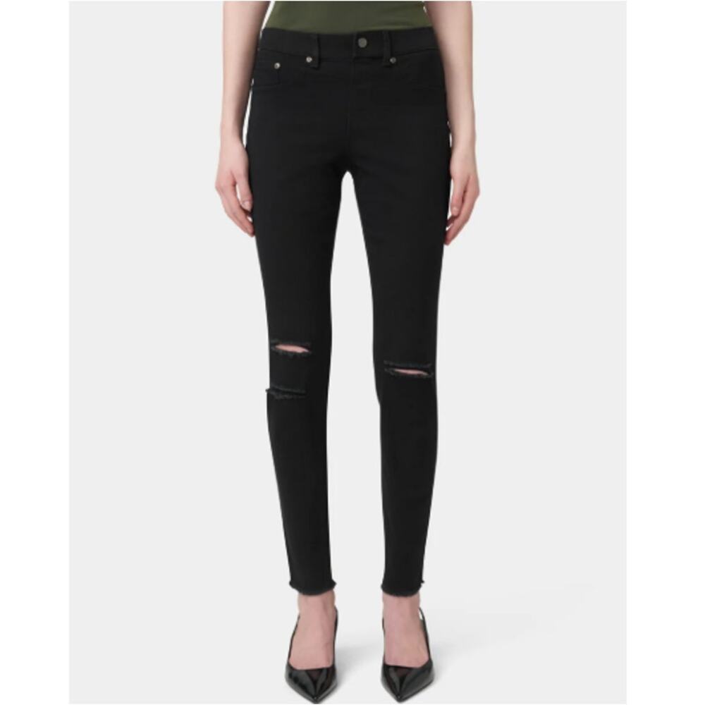 New HUE Women’s Black Ripped Knee Denim Leggings Size XS